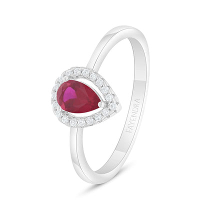 Sterling Silver 925 Ring Rhodium Plated Embedded With Ruby Corundum And White Zircon