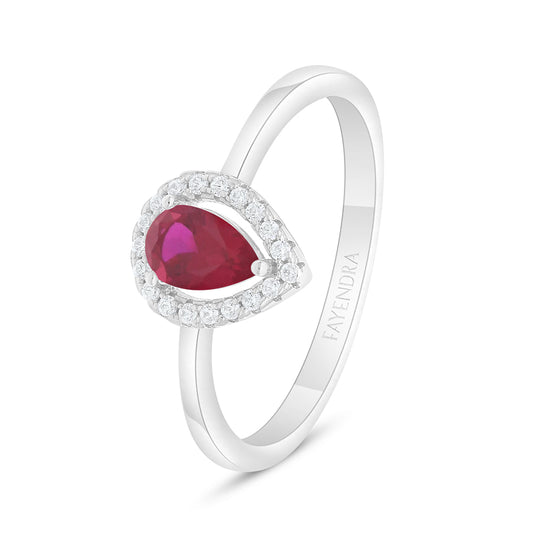 Sterling Silver 925 Ring Rhodium Plated Embedded With Ruby Corundum And White Zircon