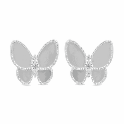 Sterling Silver 925 Earring Rhodium Plated Embedded With White Shell And White Zircon