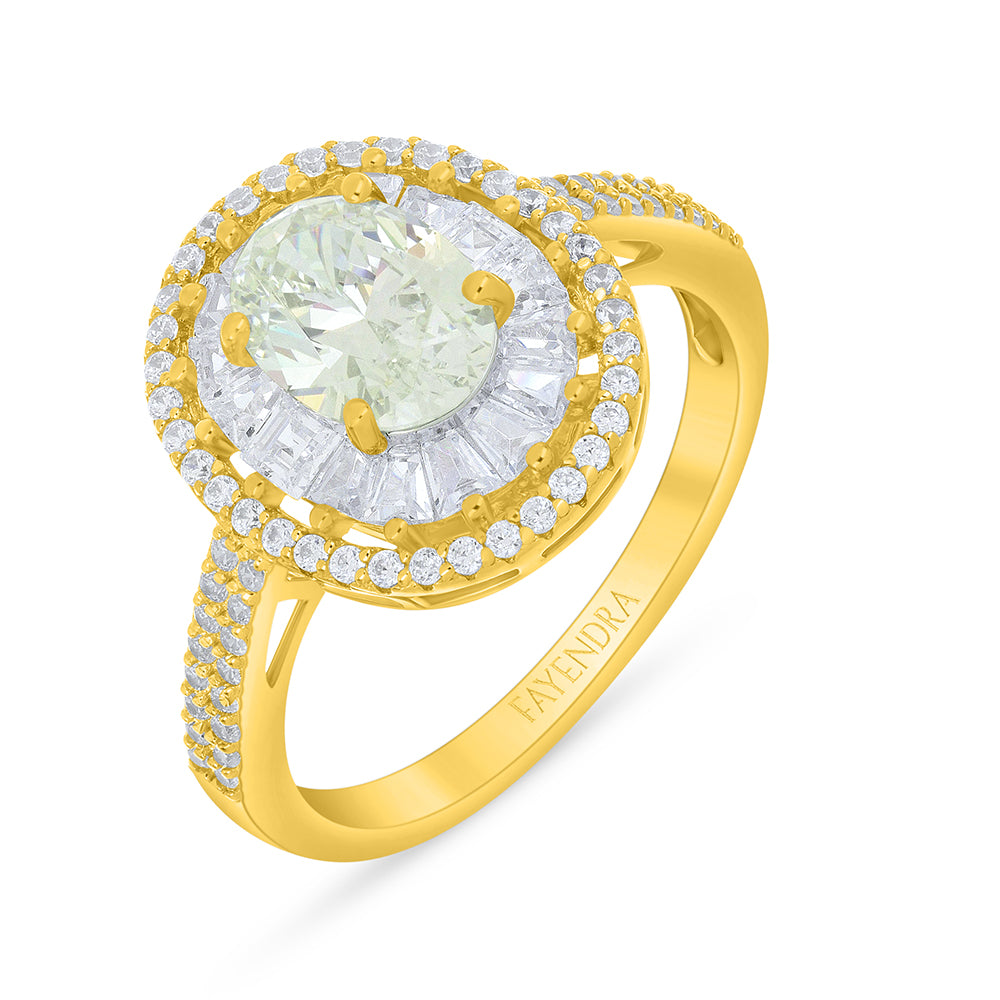 Sterling Silver 925 Ring Golden Plated Embedded With Diamond Zircon And White Zircon