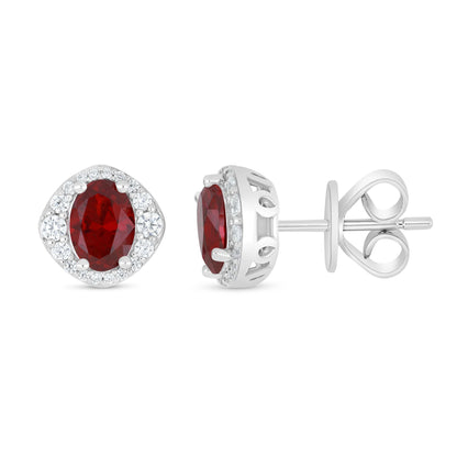 Sterling Silver 925 Earring Rhodium Plated Embedded With Ruby Corundum And White Zircon