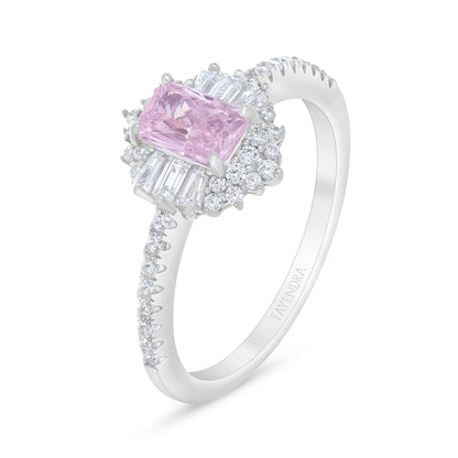 Sterling Silver 925 Ring Rhodium Plated Embedded With Pink Zircon And White Zircon