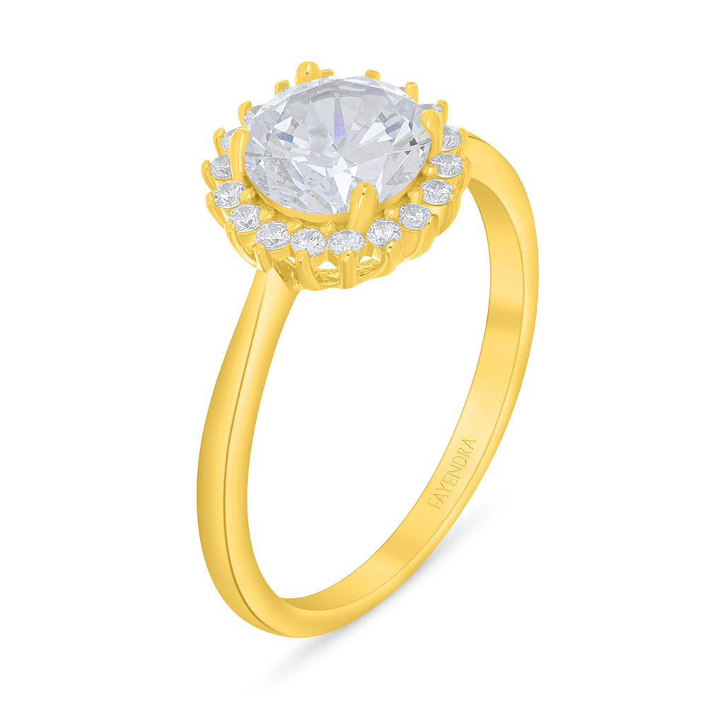 Sterling Silver 925 Ring Golden Plated Embedded With White Zircon