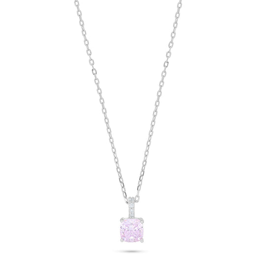 Sterling Silver 925 Necklace Rhodium Plated Embedded With Pink Zircon And White Zircon