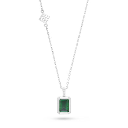 Sterling Silver 925 Necklace Rhodium Plated Embedded With Emerald Zircon And White Zircon