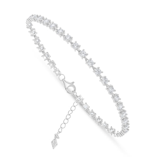 Sterling Silver 925 Bracelet Rhodium Plated Embedded With White Zircon