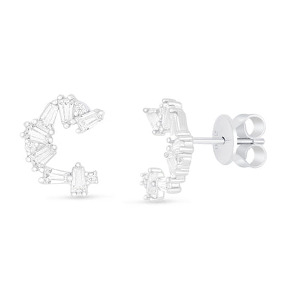 Sterling Silver 925 Earring Rhodium Plated Embedded With White Zircon