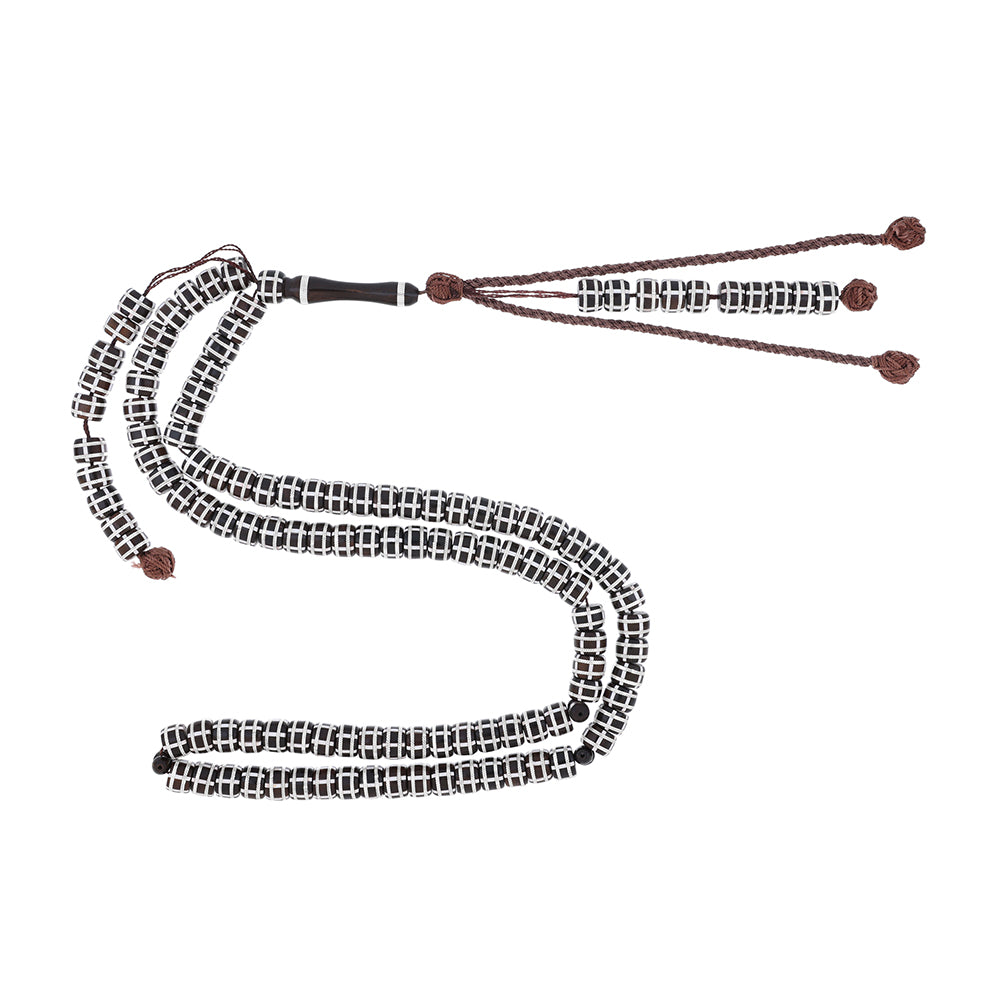 Rosary 100 Kuk Borhami 8*6 mm,Hand Inlaid Round Silver And White Enamel African Style, with Two Counters