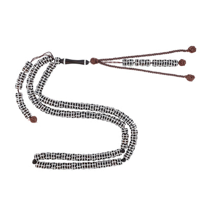 Rosary 100 Kuk Borhami 8*6 mm,Hand Inlaid Round Silver And White Enamel African Style, with Two Counters