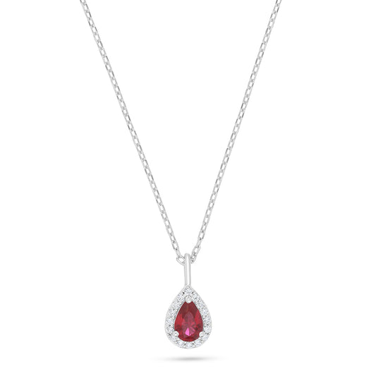 Sterling Silver 925 Necklace Rhodium Plated Embedded With Ruby Corundum And White Zircon