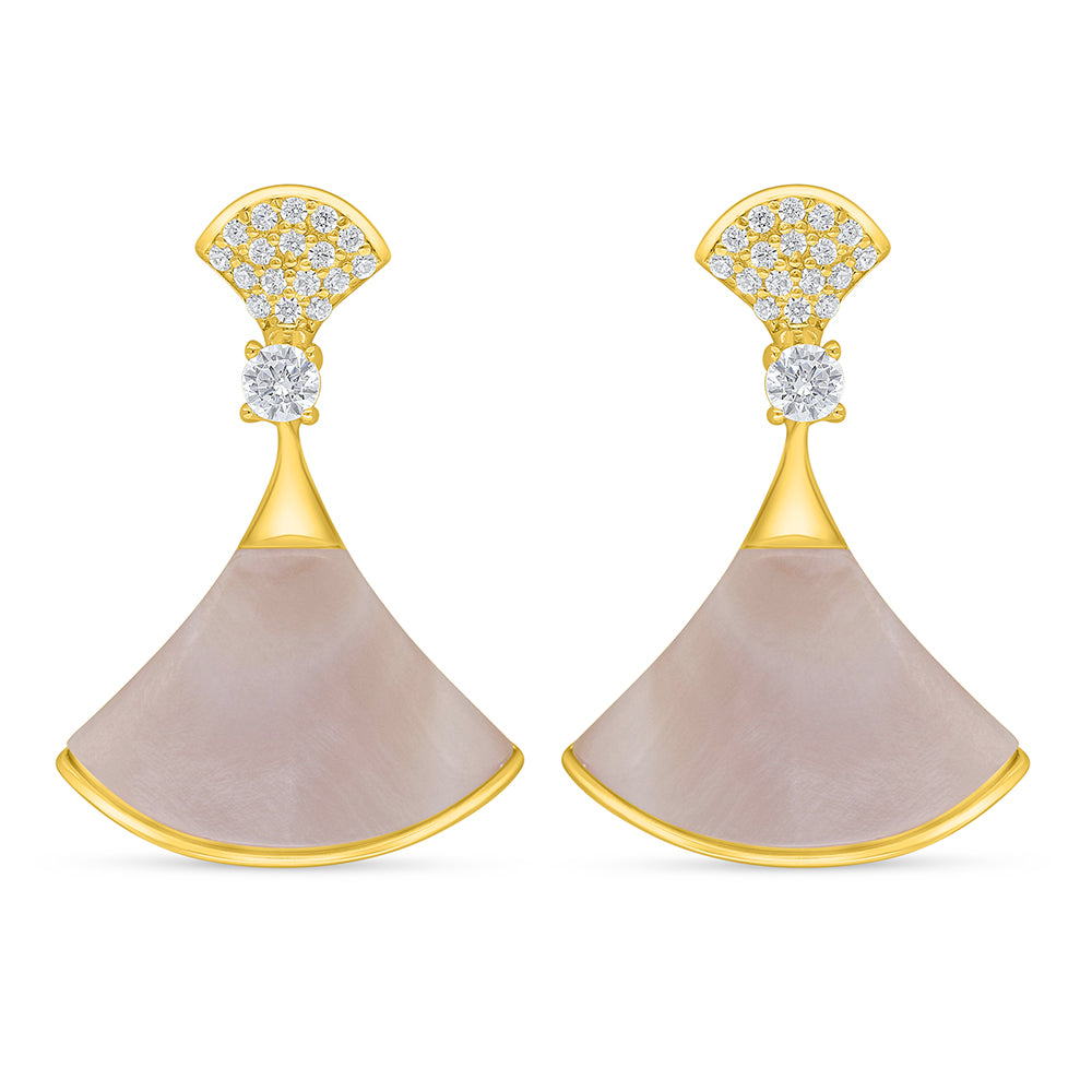 Sterling Silver 925 Earring Golden Plated Embedded With Pink Shell And White Zircon
