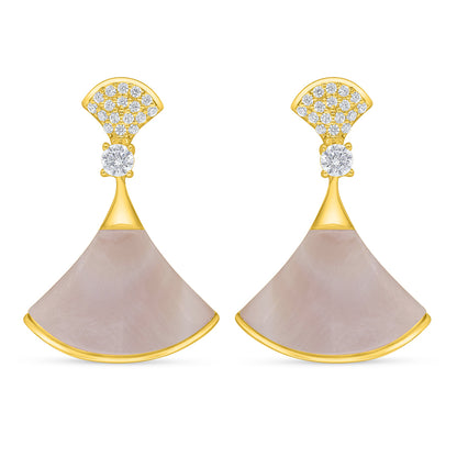 Sterling Silver 925 Earring Golden Plated Embedded With Pink Shell And White Zircon