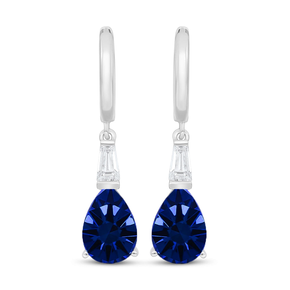 Sterling Silver 925 Earring Rhodium Plated Embedded With Sapphire Corundum And White Zircon