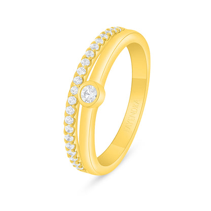 Sterling Silver 925 Ring Golden Plated Embedded With White Zircon