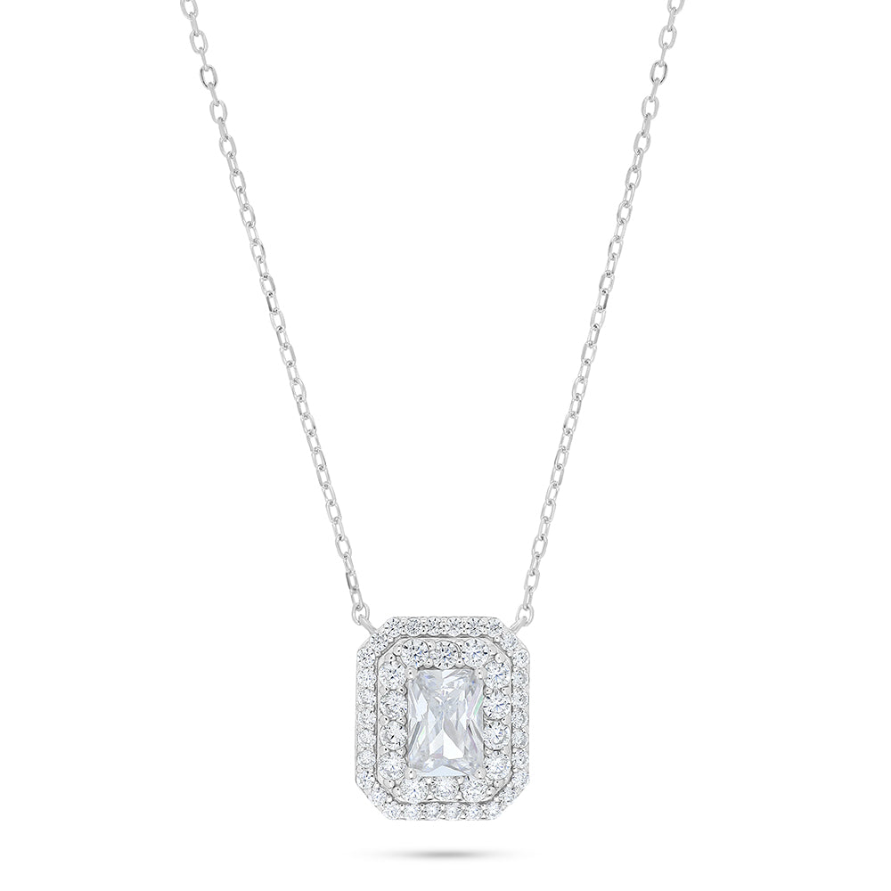 Sterling Silver 925 Necklace Rhodium Plated Embedded With White Zircon