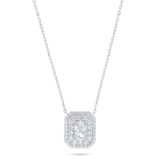 Sterling Silver 925 Necklace Rhodium Plated Embedded With White Zircon