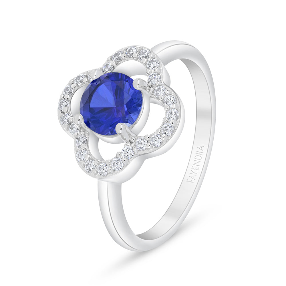 Sterling Silver 925 Ring Rhodium Plated Embedded With Sapphire Corundum And White Zircon