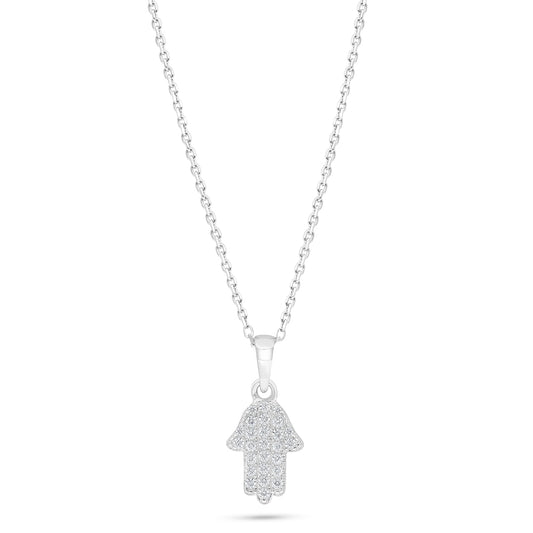 Sterling Silver 925 Necklace Rhodium Plated Embedded With White Zircon