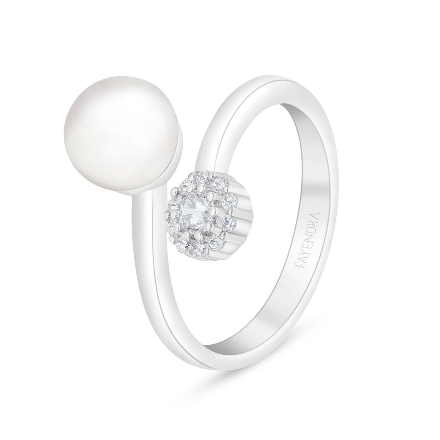 خاتم من الفضة الخالصة عيار 925 مطلي روديوم مرصع لولو ابيض طبيعي و فص ابيض