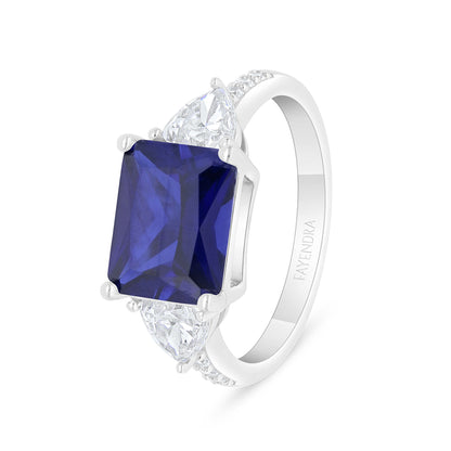 Sterling Silver 925 Ring Rhodium Plated Embedded With Sapphire Corundum And White Zircon