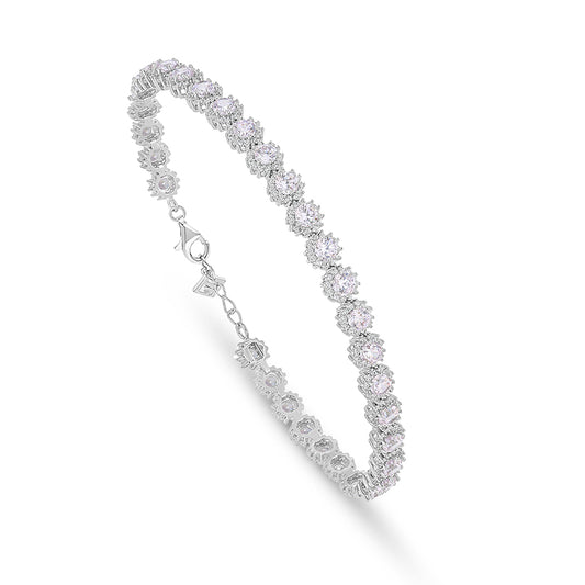 Sterling Silver 925 Bracelet Rhodium Plated Embedded With Pink Zircon And White Zircon
