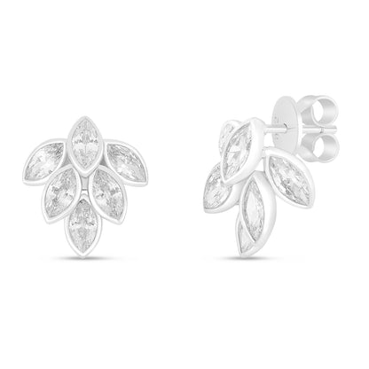 Sterling Silver 925 Earring Rhodium Plated Embedded With White Zircon
