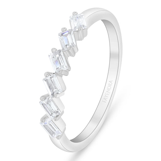 Sterling Silver 925 Ring Rhodium Plated Embedded With White Zircon