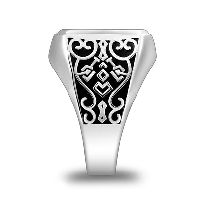 خاتم رجالي إسلامي من الفضة الخالصة عيار 925 مطلي روديوم و اسود