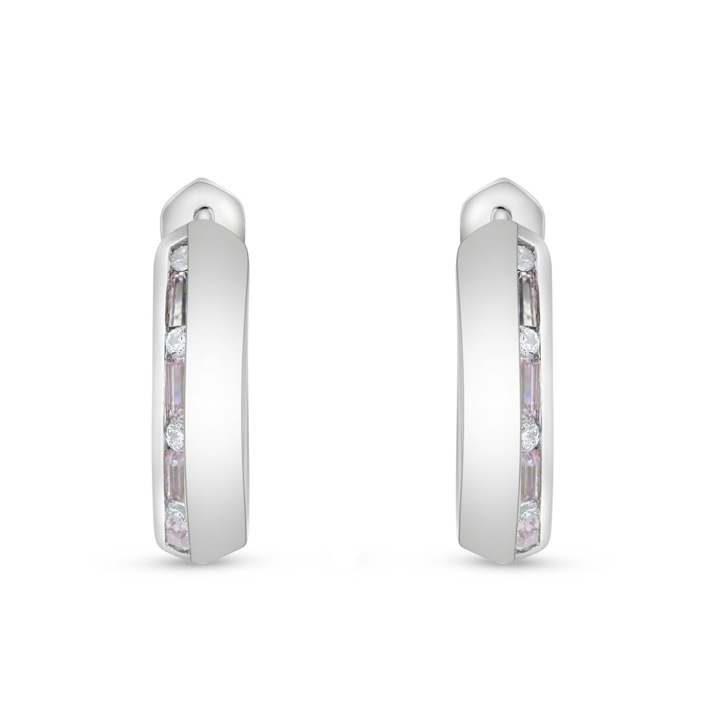 Sterling Silver 925 Earring Rhodium Plated Embedded With Pink Zircon And White Zircon