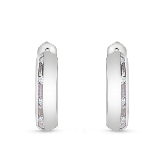 Sterling Silver 925 Earring Rhodium Plated Embedded With Pink Zircon And White Zircon