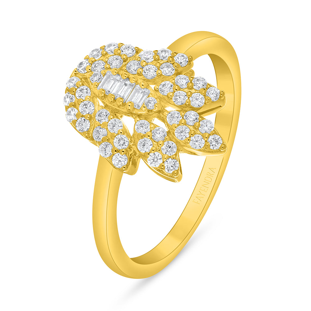 Sterling Silver 925 Ring Golden Plated Embedded With White Zircon
