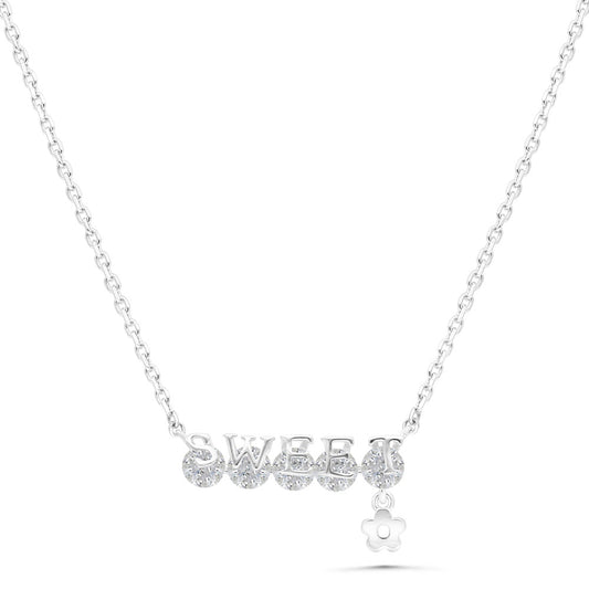 Sterling Silver 925 Necklace Rhodium Plated Embedded With White Zircon