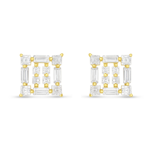 Sterling Silver 925 Earring Golden Plated Embedded With White Zircon