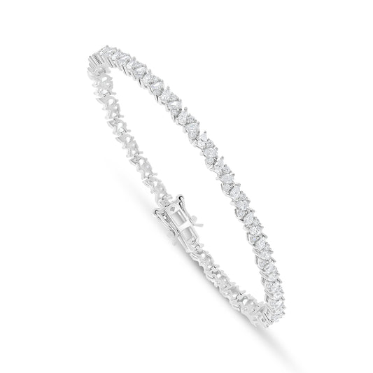 Sterling Silver 925 Bracelet Rhodium Plated Embedded With White Zircon