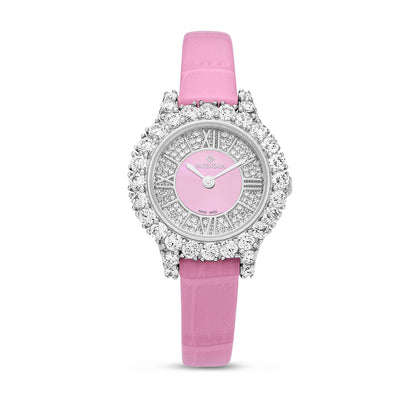 Stainless Steel 316 Watch Silver Color Pink Leather Embedded With White Zircon - PINK MOP DIAL