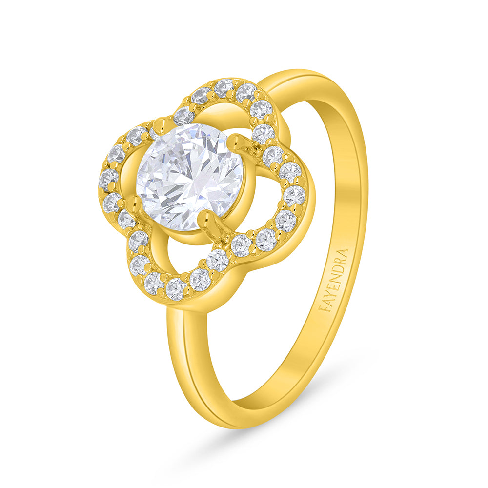 خاتم من الفضة الخالصة عيار 925 مطلي ذهبي مرصع فص ابيض