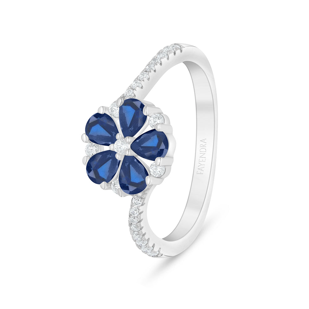 Sterling Silver 925 Ring Rhodium Plated Embedded With Sapphire Corundum And White Zircon