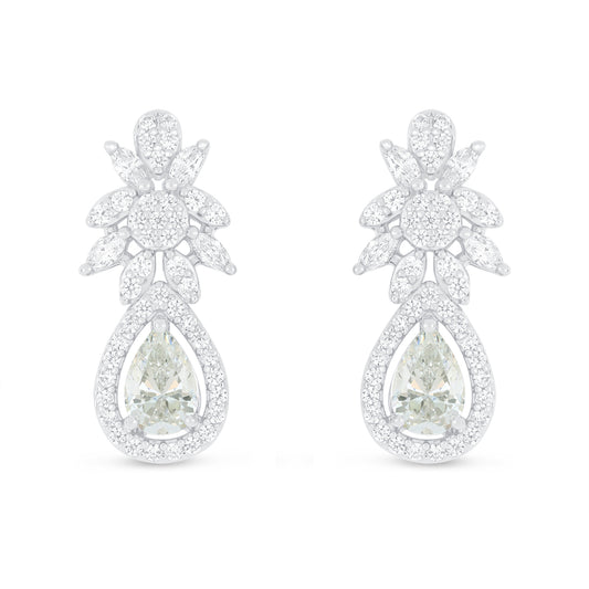 Sterling Silver 925 Earring Golden Plated Embedded With Diamond Zircon And White Zircon