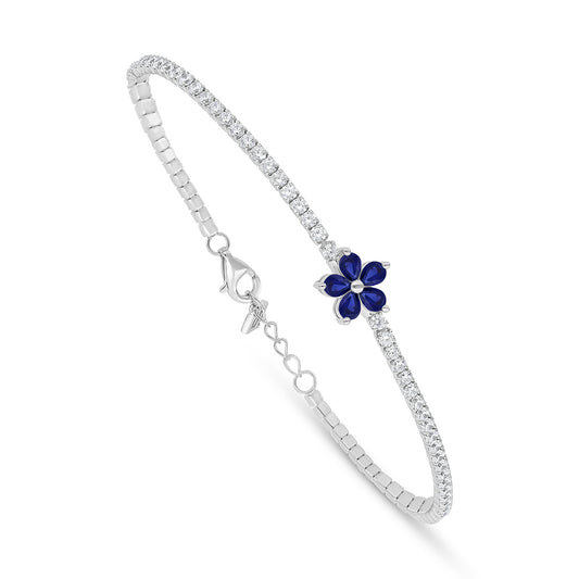 اسورة من الفضة الخالصة عيار 925 مطلية روديوم مرصعة زفير كروندوم و فص ابيض