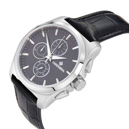 Stainless Steel 316L Watch Silver Color Black Leather For Men - BLACK MOP DIAL