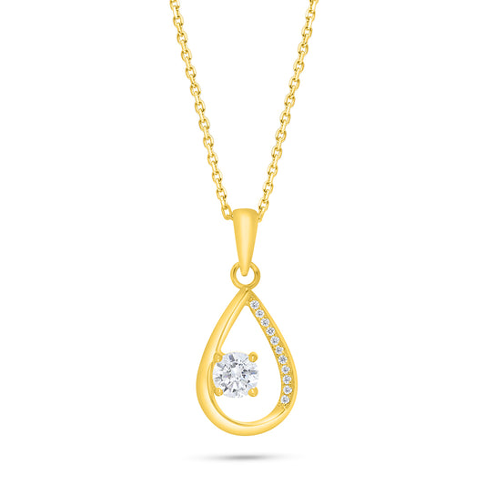 عقد من الفضة الخالصة عيار 925 مطلي ذهبي مرصع فص ابيض