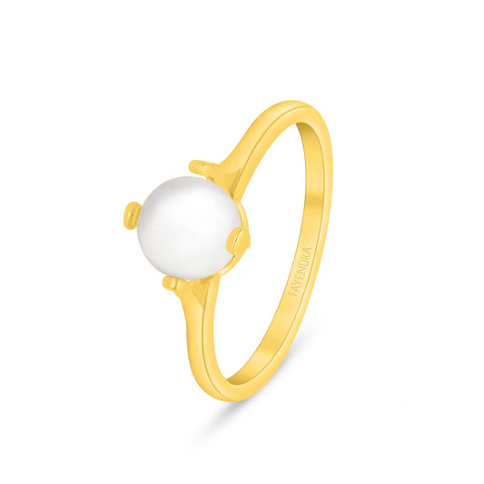 Sterling Silver 925 Ring Golden Plated Embedded With Natural White Pearl