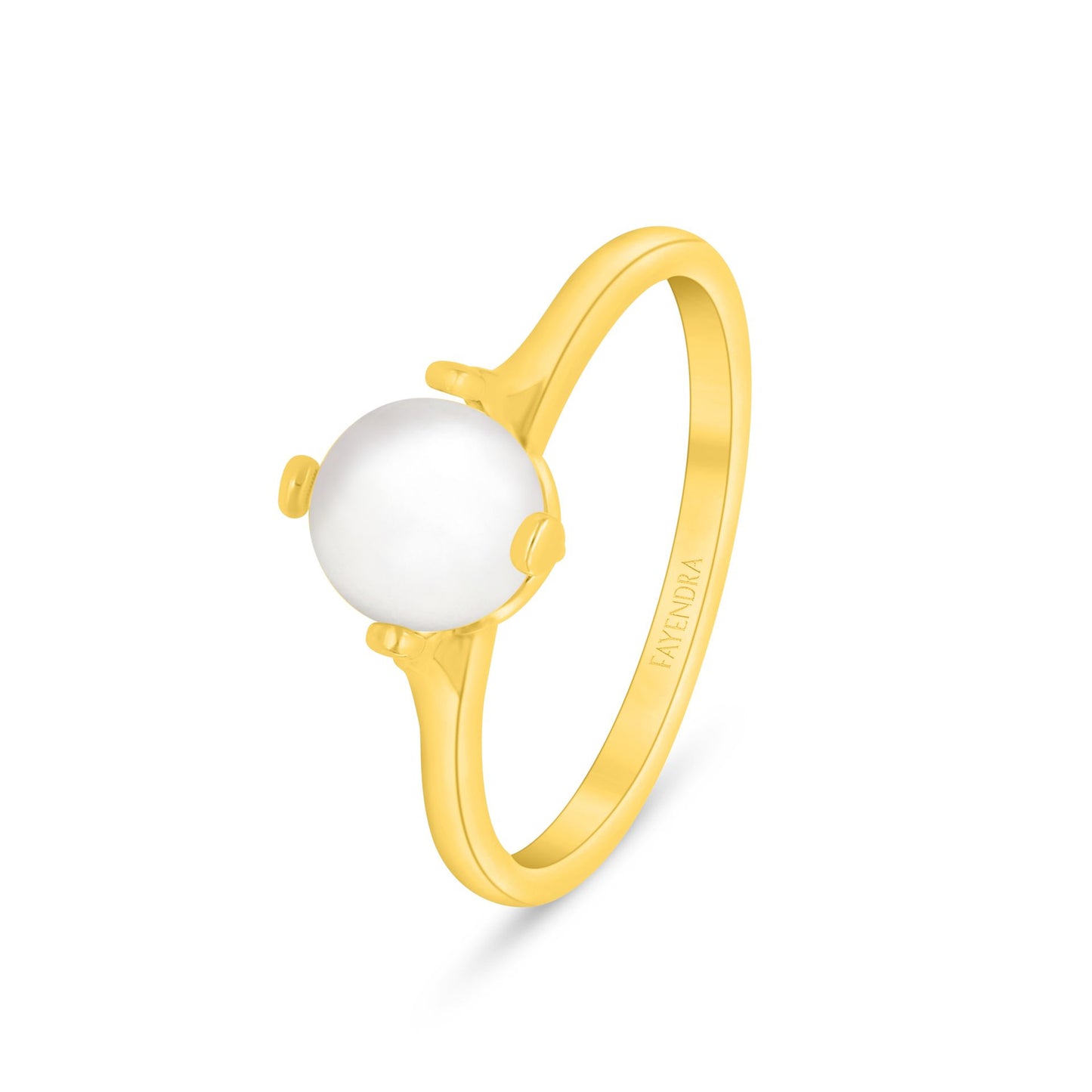 Sterling Silver 925 Ring Golden Plated Embedded With Natural White Pearl