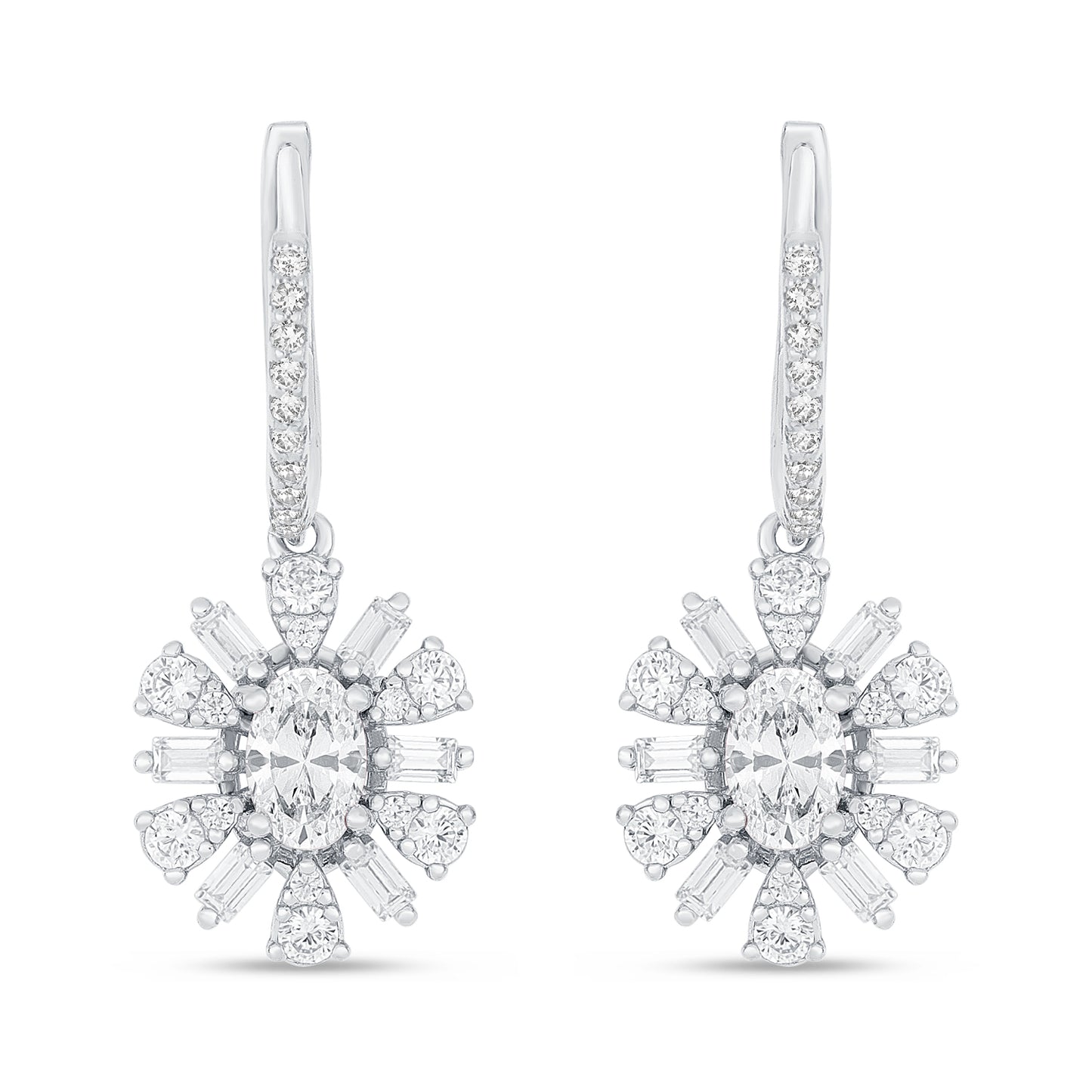 Sterling Silver 925 Earring Rhodium Plated Embedded With Diamond Zircon And White Zircon