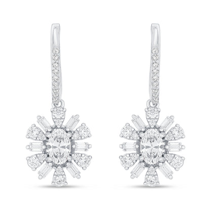 Sterling Silver 925 Earring Rhodium Plated Embedded With Diamond Zircon And White Zircon