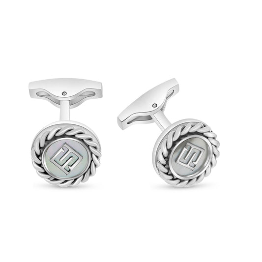 Stainless Steel Cufflink 316L Silver Color Embedded With White shell Shiny Steel