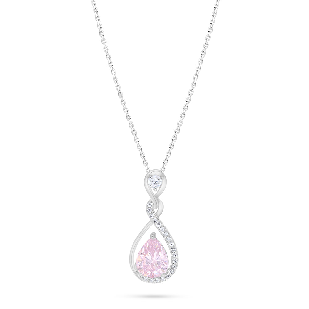 Sterling Silver 925 Necklace Rhodium Plated Embedded With pink Zircon And White Zircon