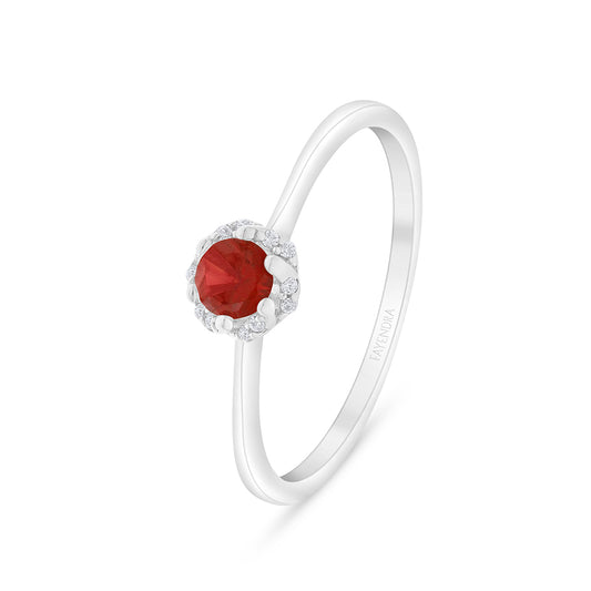 Sterling Silver 925 Ring Rhodium Plated Embedded With Ruby Corundum And White Zircon