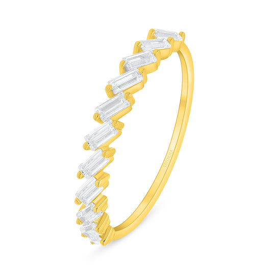 Sterling Silver 925 Ring Golden Plated Embedded With White Zircon