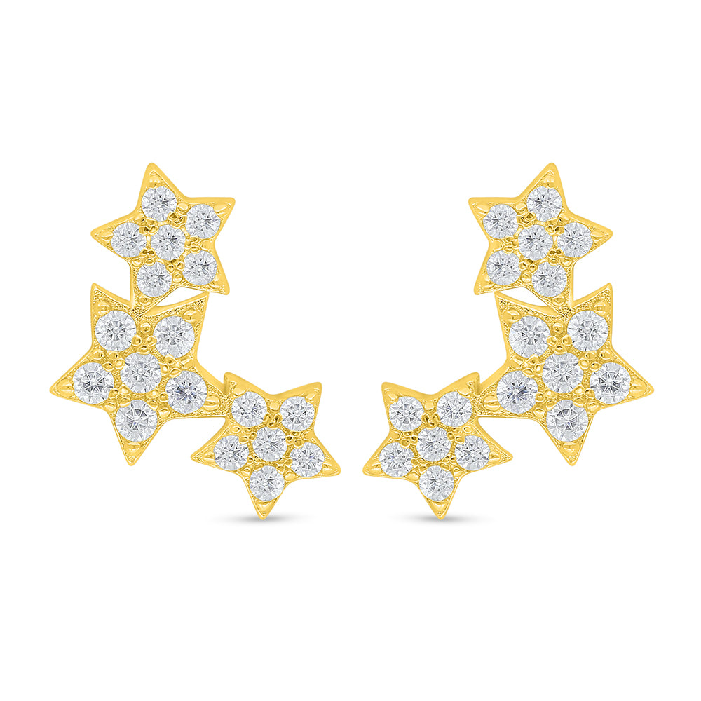 Sterling Silver 925 Earring Golden Plated Embedded With  White Zircon